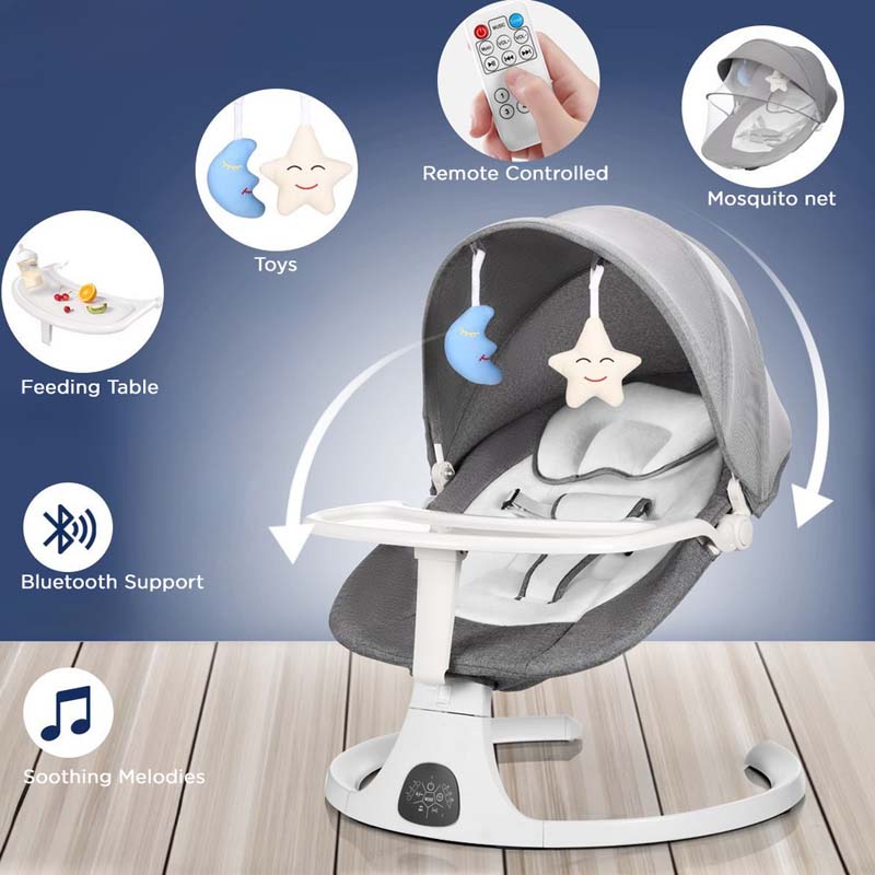 3in1 NEW ARRIVAL Adjustable Well-cushioned Remote-controlled Electric Baby Swing With Feeding table, Soothing Melodies, Toys & Mosquito Net- ZBK1038 - Image 5