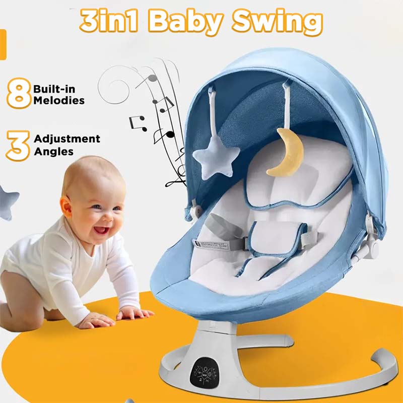 3in1 NEW ARRIVAL Adjustable Well-cushioned Remote-controlled Electric Baby Swing With Feeding table, Soothing Melodies, Toys & Mosquito Net- ZBK1038
